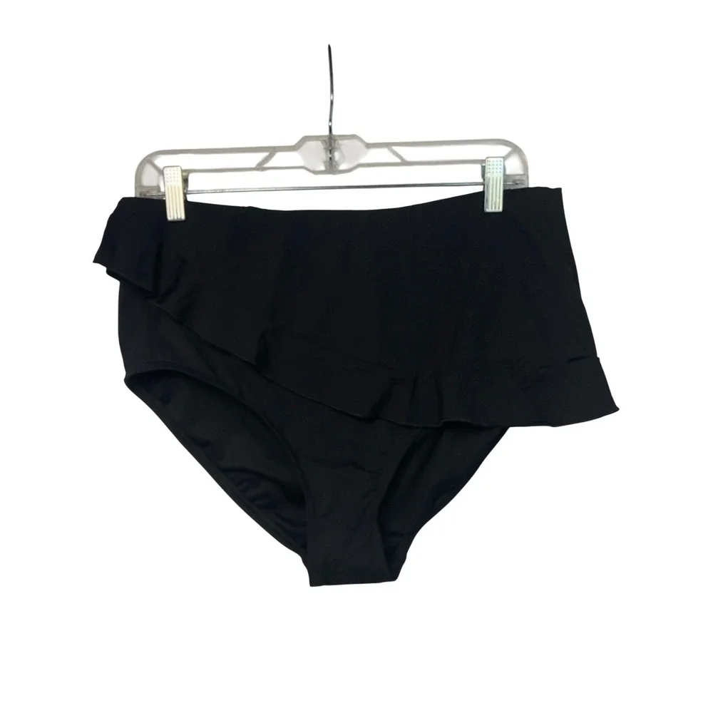 Lands' End Women's Ruffle Black‎ Swim Bottoms – Size 14 – New